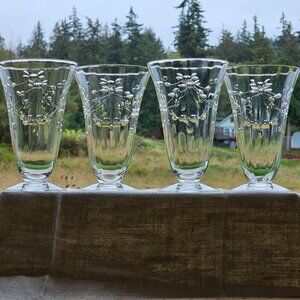 Depression Glass Cut Floral Ice Tea Glasses 5" lightweight optic fine crystal (4